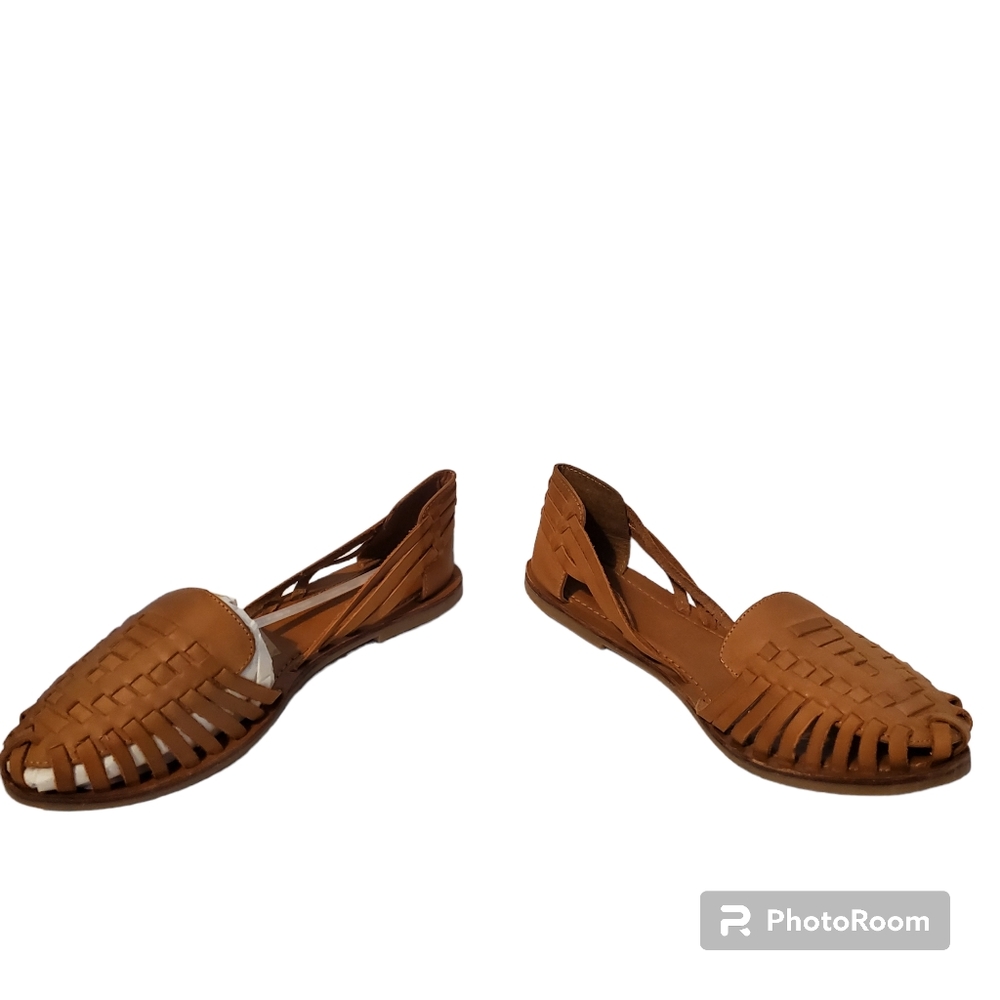 find. Brown Woven Leather Sandals